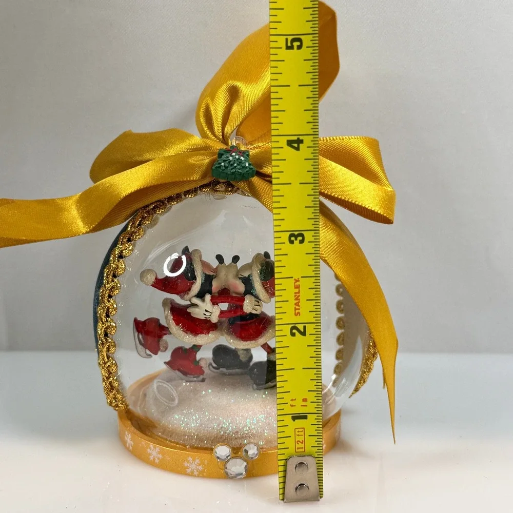 Disney Mickey Minnie Kissing Christmas Ornament Mistletoe Snow Globe Style